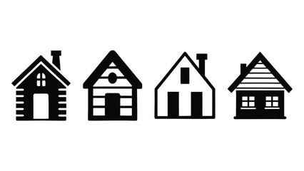 Different House silhouette on white background. vector set of houses icons