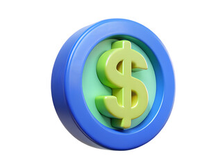 Obraz premium 3D Blue Dollar Coin Icon, 3D Illustration, 3D Rendering, 3D Icon