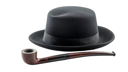 Professional Detective Hat and Pipe Isolated on White Background