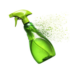 Bright green spray bottle with nozzle, perfect for cleaning or gardening. Ideal for eco-friendly products, home improvement, or personal care themes. High-quality 3D illustration.
