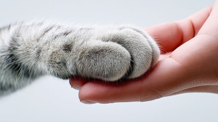A tender moment shared between a cat and a human, showcasing gentle touch and affection.