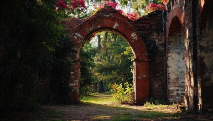 Enigmatic Brick Archway: A Sunlit Path Through Time