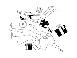 Holiday shopping people doing e-commerce online shopping flat vector concept operation hand drawn illustration
