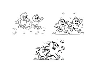 Cartoon Friends Silhouette Vector Set