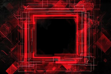 Obraz premium Red neon geometric design surrounds a black open centered space