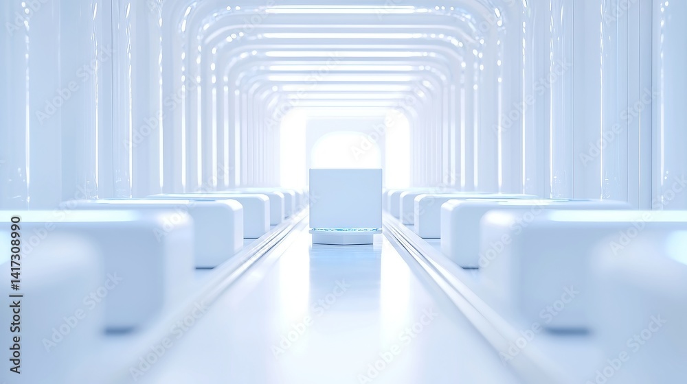 Poster x-ray view of cardboard boxes on conveyor belt, showcasing concealed items within each container, em
