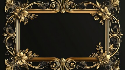Elegant ornate gold frame with intricate floral design illustration