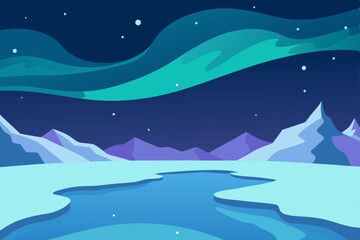 Fototapeta premium frozen-lake-with-aurora-sky---anime-style