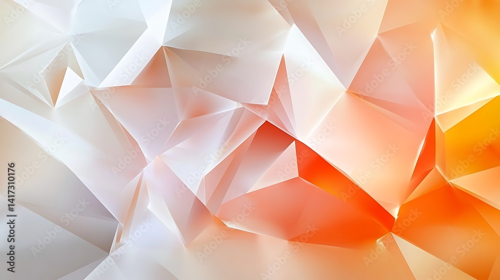 Poster Abstract Low Poly White Orange Background with Triangular Facets and Polygon Mesh