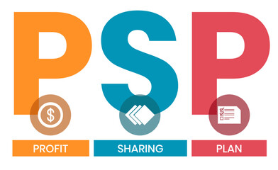 PSP - Profit Sharing Plan acronym. business concept background. vector illustration concept with keywords and icons. lettering illustration with icons for web banner, flyer, landing