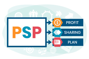 PSP - Profit Sharing Plan acronym. business concept background. vector illustration concept with keywords and icons. lettering illustration with icons for web banner, flyer, landing