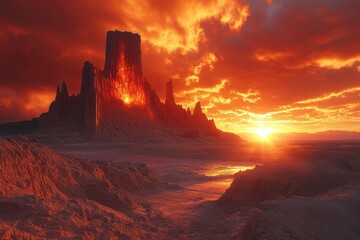 Fototapeta premium Fiery Sunset over a Desert Landscape