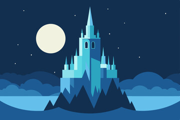 Naklejka premium ice-castle-under-full-moon---anime-fantasy 