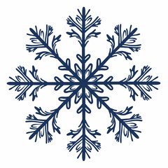 Snowflake design in dark blue on white background