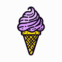 Delicious ice cream cone with vanilla and chocolate scoops in a waffle cone, vector illustration, sweet dessert for summer