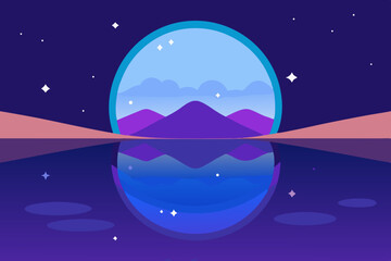 night landscape with moon and stars