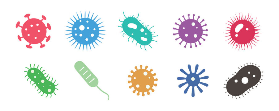 Bacteria, microbe, virus outline vector icon set. Microscopic bacterium and bacillus collection, isolated on white background.