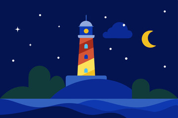 Fototapeta premium nighttime-sea-lighthouse-and-stars