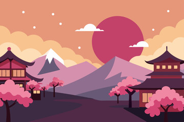 Obraz premium illustration of a japanese landscape