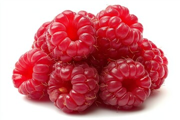 pile of vibrant red raspberries isolated on white background