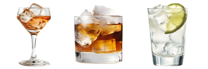  COKTAIL AND ICE on the glass, transparent  background