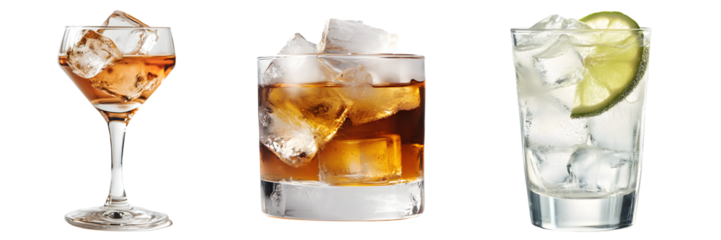  COKTAIL AND ICE on the glass, transparent  background