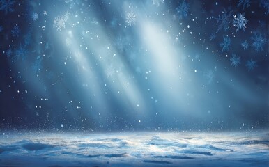 Naklejka premium Winter wonderland scene with falling snow and soft blue light. Perfect for festive backgrounds.