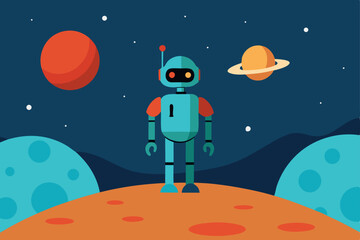 Naklejka premium robot-exploring-distant-planet-surface