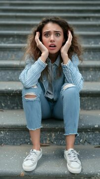 Distress episode: panic surge, overwhelming thought, trembling state, confused expression, internal scream, tense posture, anxiety wave, isolated suffering, mental jolt, shaken self, deep emotion