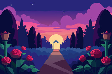 Naklejka premium rose-garden-at-dusk