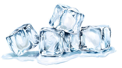 High-Quality Illustration of Crystal Clear Ice Cubes Isolated on White Background