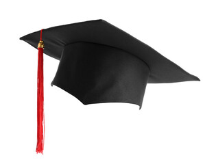 Graduation hat on white background