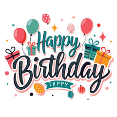 Happy Birthday celebration design with colorful balloons and gifts