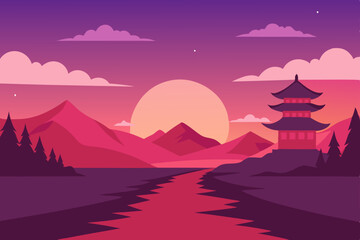 Fototapeta premium chinese temple in the sunset