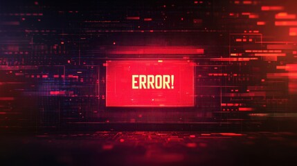 Digital Error Message on Red Background with Glitch Effect