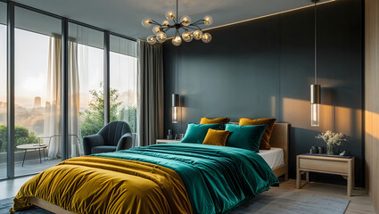 Luxurious modern bedroom during the day with simple design-7