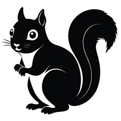 Cute black cartoon cat, a vector illustration of a sitting feline pet with a distinct tail