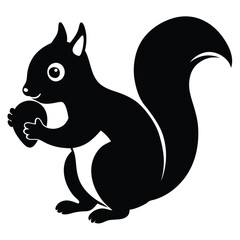A cute squirrel mammal with a nut and acorn silhouette on a branch, a vector illustration of nature's wildlife art