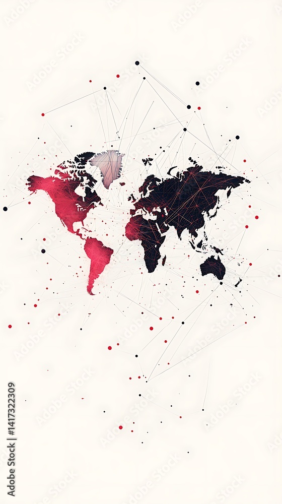 Aufkleber World Map with Network Connection and Red Highlights on White Background