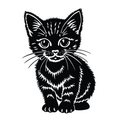 A cute black and white feline pet cartoon vector illustration shows a sitting kitty