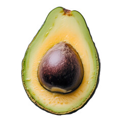 Freshly sliced avocado reveals creamy interior perfect for healthy recipes and vibrant dishes on transparent background