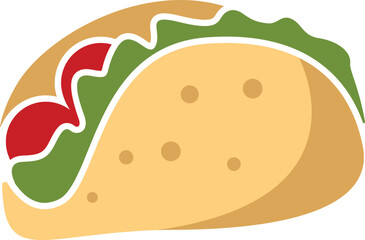 Taco with tortilla shell Mexican lunch line art vector icon for food