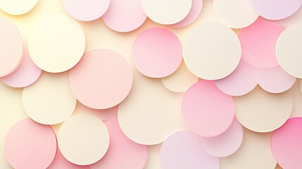 Overlapping circular discs in soft pastel shades of pink and cream/yellow create a gentle, textured abstract background with a minimalist, paper-like quality.