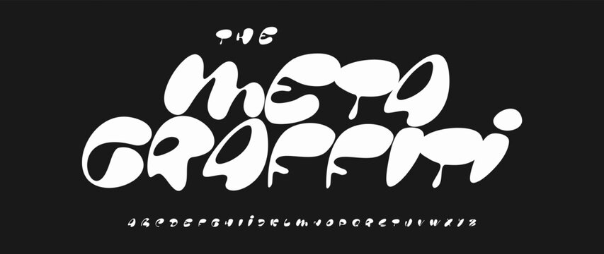 Graffiti Font, Bold Urban Street Drip Style Alphabet, Creative Unique Modern Typeface for Powerful Youth Culture Poster Headline, Logo, Music Design, Printable Art Experimental Look. Vector Typeset