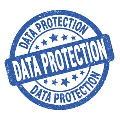 DATA PROTECTION text written on blue round stamp sign.