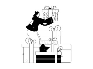 Holiday shopping people doing e-commerce online shopping flat vector concept operation hand drawn illustration
