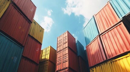 Containers stack on perspective Cargo shipping Logistic freight warehouse Import Export business