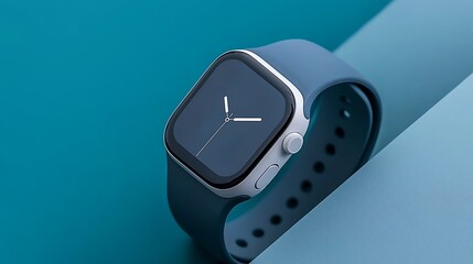 Sleek blue smart watch with a minimalist face. A modern timekeeping device for contemporary life