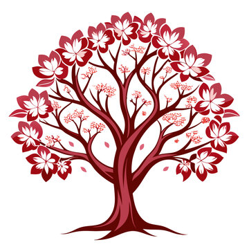 red tree with white flowers clip art preview