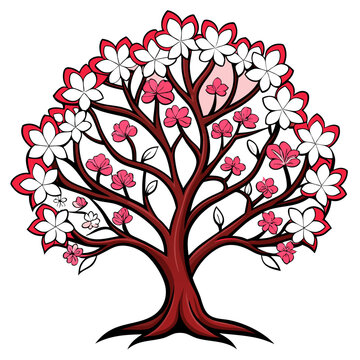 red and white flowering tree clip art preview